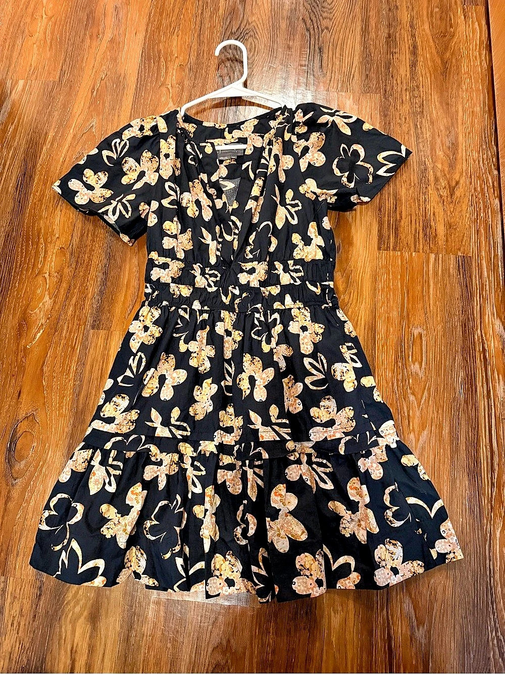 Anthropologie By Anthropologie Robin Tiered Mini Dress Floral Midi Dress Black &